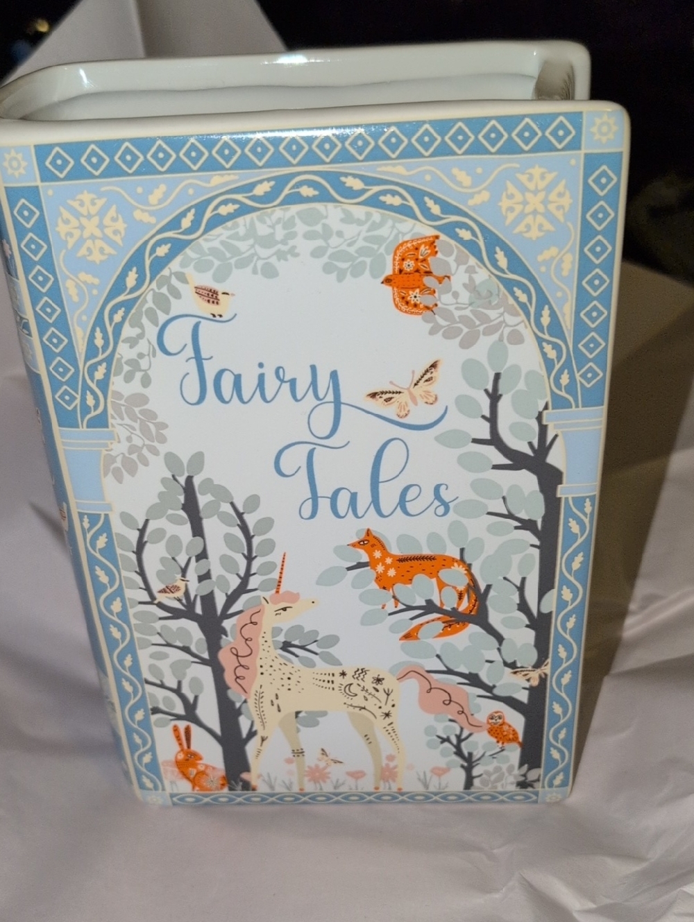 Fairy Tales Ceramic Vase in Light Blue and Orange